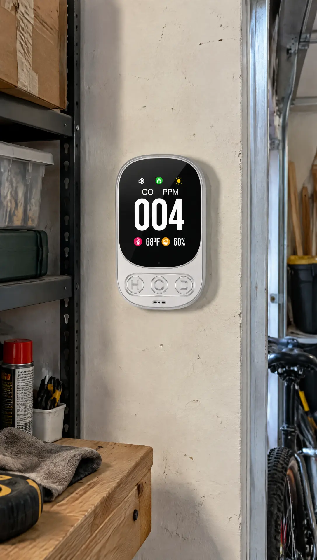AirSight Pro™ displaying a carbon monoxide reading in a garage